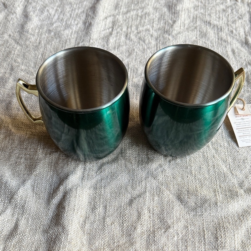 Twine Stainless Steel Green Moscow Mule Mugs Set